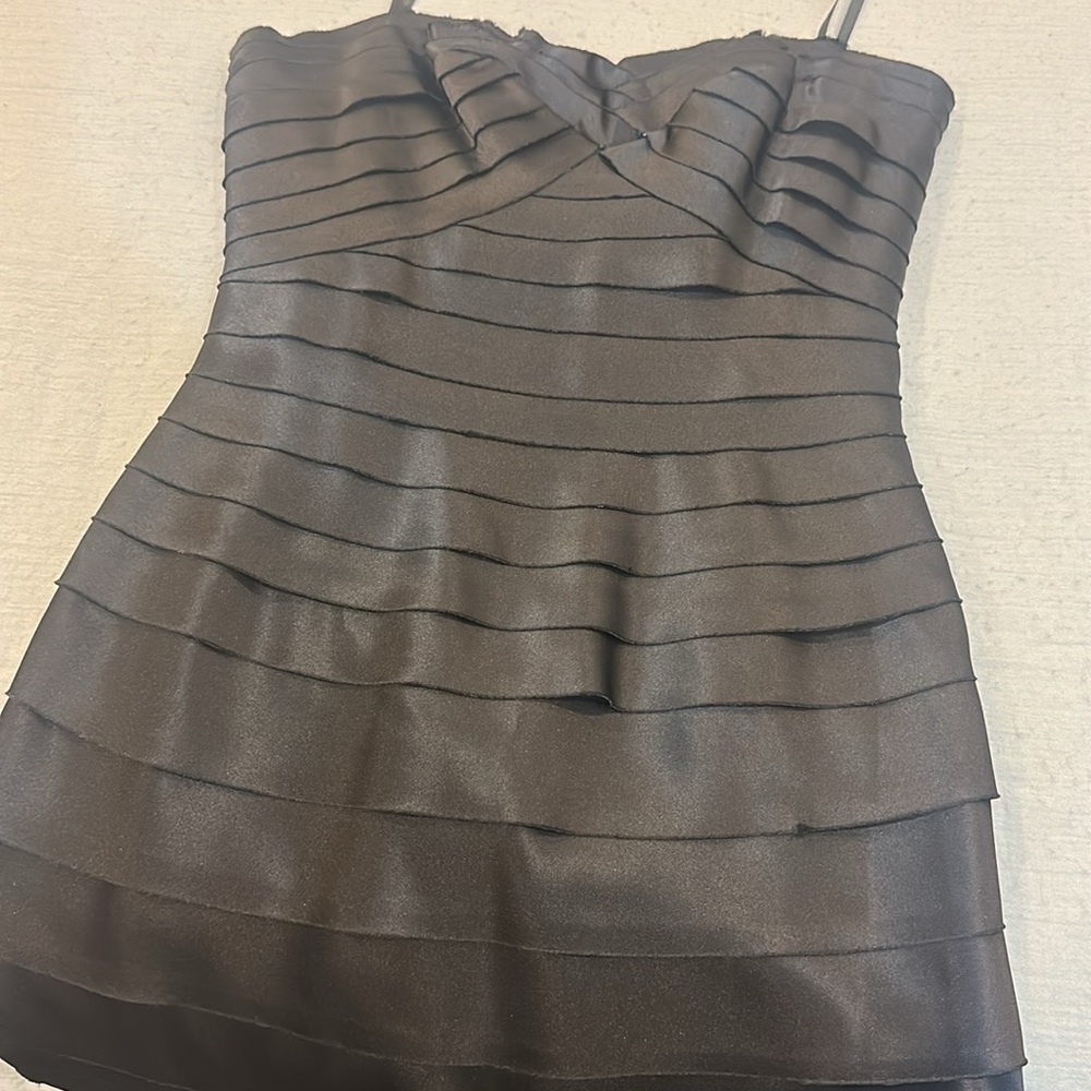 BCBGMaxAzria Black Ruched Bandage Layers Maxi  Formal Sweetheart Neckline Dress - Picture 15 of 16
